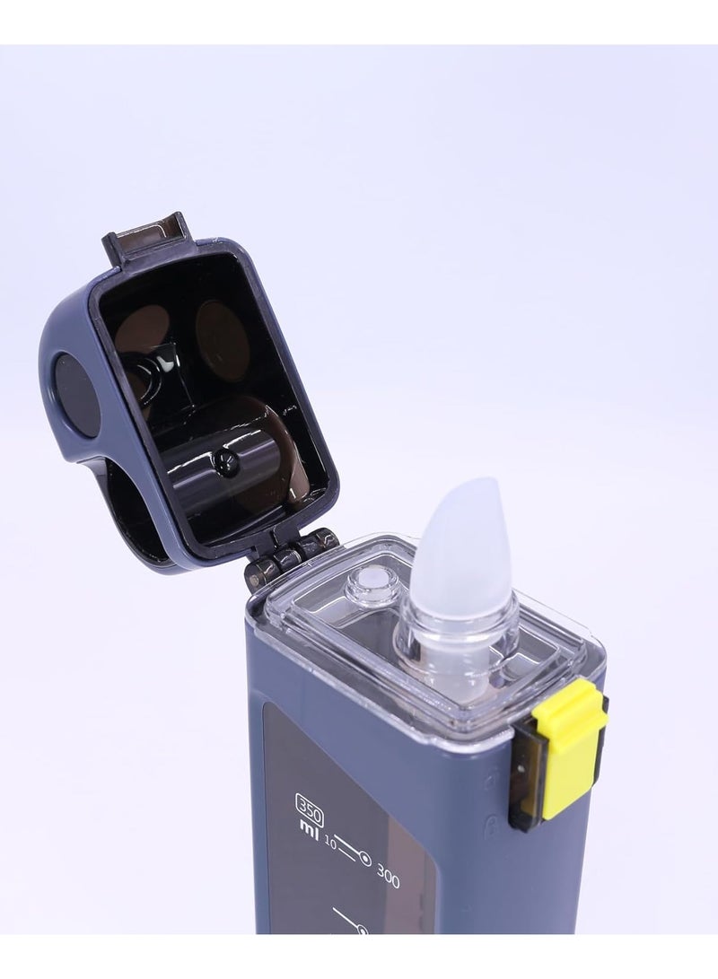 تويسو زجاجة مياه بلاستيكية مربعة قابلة للحمل من Twisoo، 350 مل، صالحة للطعام، تصميم منقار البط، ختم من السيليكون، رمادي - Image 2