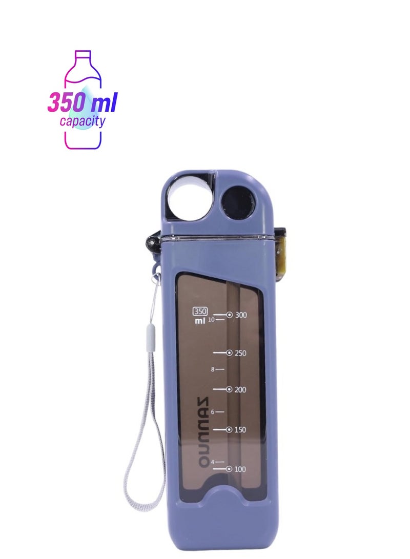 تويسو زجاجة مياه بلاستيكية مربعة قابلة للحمل من Twisoo، 350 مل، صالحة للطعام، تصميم منقار البط، ختم من السيليكون، رمادي - Image 1