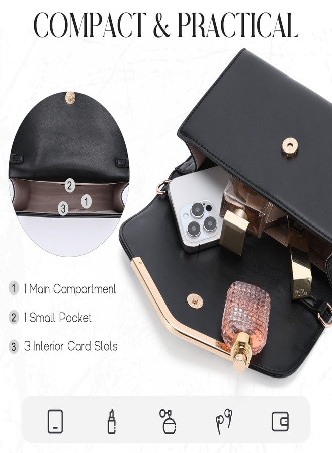 فاشي حقيبة يد صغيرة أنيقة من فاشي للنساء، حقيبة سهرة رسمية صغيرة قابلة للطي، حقيبة كتف كروسبودي لحفلات الزفاف والمناسبات، لون أسود - Image 3