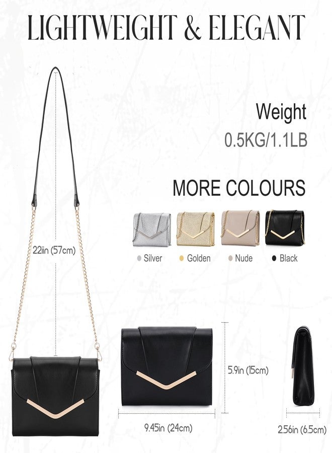 فاشي حقيبة يد صغيرة أنيقة من فاشي للنساء، حقيبة سهرة رسمية صغيرة قابلة للطي، حقيبة كتف كروسبودي لحفلات الزفاف والمناسبات، لون أسود - Image 2