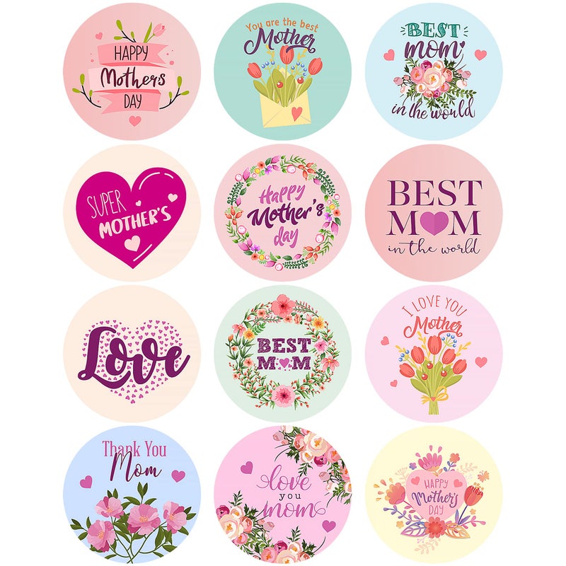 Lucleag Mothers Day Stickers 360PCS Round Floral Stickers Multicolor Paper Modern Contemporary for Envelope Seals Scrapbook Indoor Use