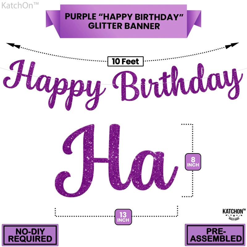KatchOn Glitter Happy Birthday Banner - Prestrung  10 Feet | Cursive Purple Birthday Sign  Purple Party Decorations - Image 2