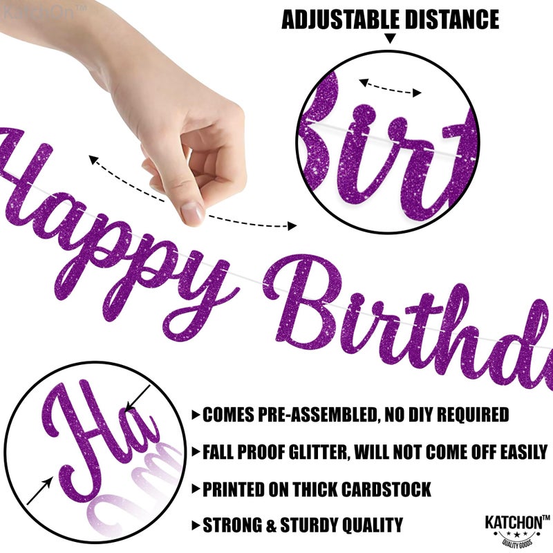 KatchOn Glitter Happy Birthday Banner - Prestrung  10 Feet | Cursive Purple Birthday Sign  Purple Party Decorations - Image 4