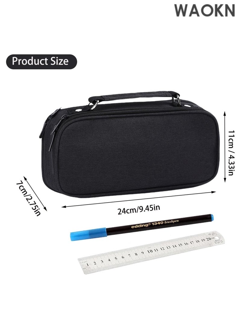 دبليو أيه أو كي أن حافظة أقلام رصاص كبيرة السعة بمقبض - منظم تخزين كبير للمدرسة والمكتب بثلاثة أقسام، تتسع لـ 1000 قلم رصاص ولوازم فنية - حقيبة أقلام رصاص متينة بسحاب للطلاب والمعلمين والمحترفين (أسود) - Image 5