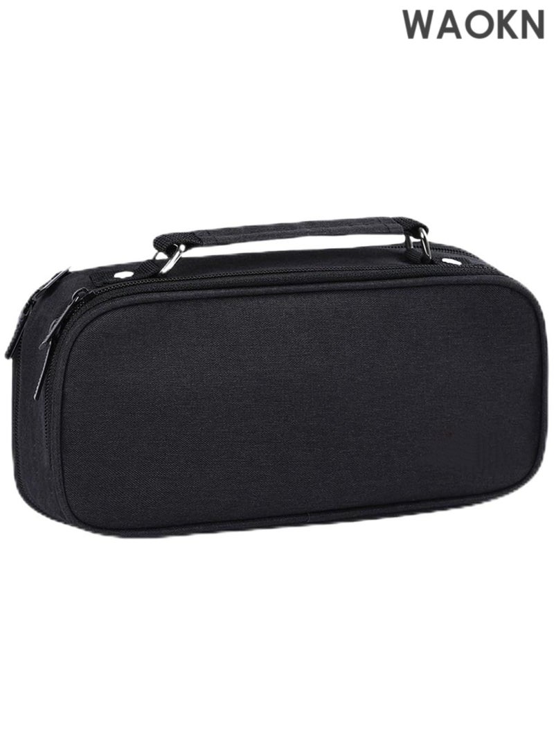 دبليو أيه أو كي أن حافظة أقلام رصاص كبيرة السعة بمقبض - منظم تخزين كبير للمدرسة والمكتب بثلاثة أقسام، تتسع لـ 1000 قلم رصاص ولوازم فنية - حقيبة أقلام رصاص متينة بسحاب للطلاب والمعلمين والمحترفين (أسود) - Image 1