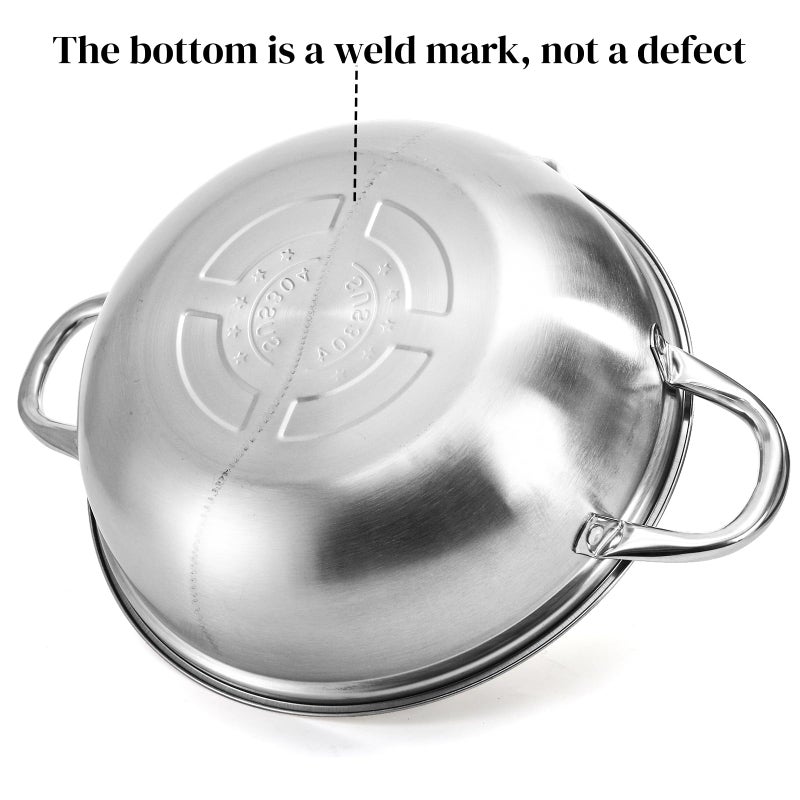 Peohud 304 Stainless Steel Hotpot Pot with Divider, 12 Inches Double-flavor Shabu Shabu Pot with Ladle and Slotted Spoon, Dual Sided Soup Cookware for Induction Cooktop Gas Stove - Image 4