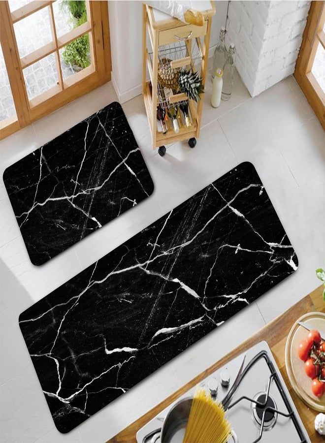 Mrcrypos Black Marble Kitchen Mat for Floor Anti Fatigue Kitchen Mat Set Non-Skid Waterproof PVC Leather (2 Pcs) for House Sink Office Kitchen Runner Mat 17.3" W X 29" L + 17.3" W X 47" L - Image 4