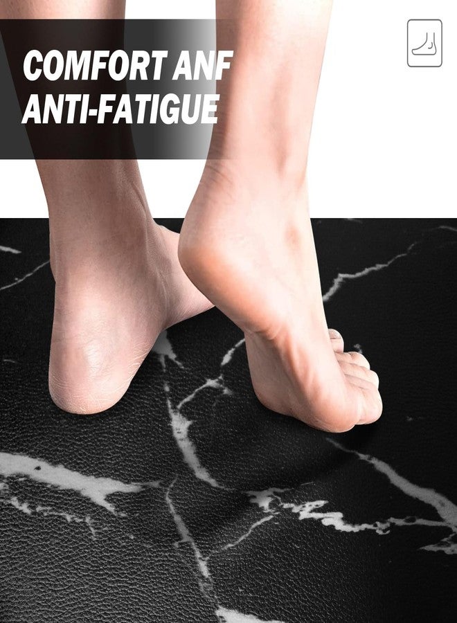 Mrcrypos Black Marble Kitchen Mat for Floor Anti Fatigue Kitchen Mat Set Non-Skid Waterproof PVC Leather (2 Pcs) for House Sink Office Kitchen Runner Mat 17.3" W X 29" L + 17.3" W X 47" L - Image 2