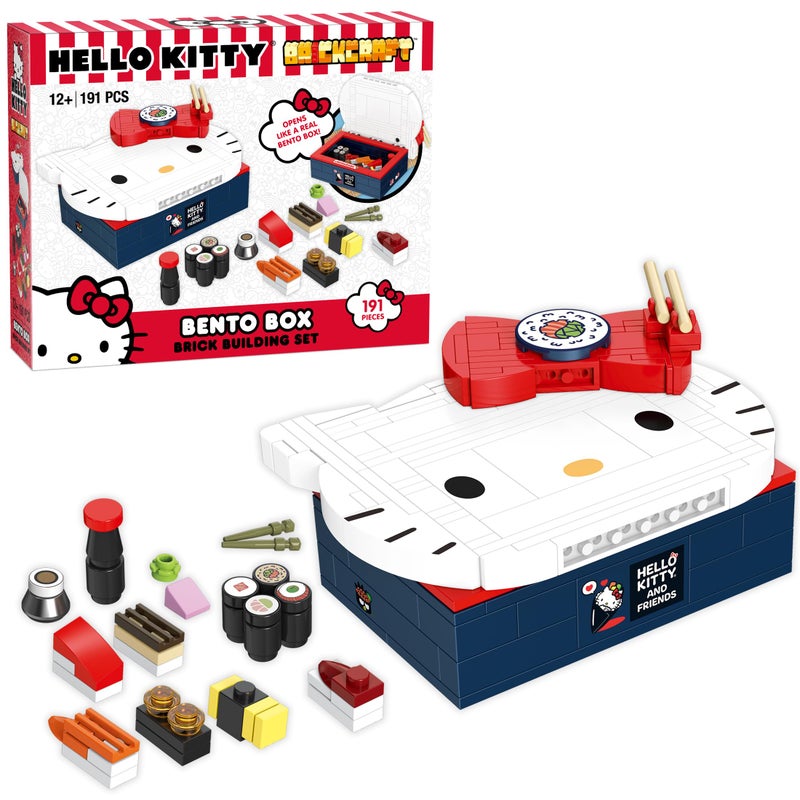 Brickcraft Officially Licensed Sanrio Hello Kitty Bento Box Building Set, 191-Piece Multicolored Brick Kit with Detailed Character Face and Mini Sushi Builds, Adorable for Fans Seasonal - Image 1