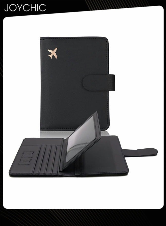 Joychic الأعمال بو الجلود الغبار حقيبة جواز السفر Rfid فتحة بطاقة متعددة متعددة الوظائف جواز السفر معرف جواز السفر حامل الإبداعية شهادة الطائرات حقيبة التخزين للنساء الرجال الأسود - Image 1