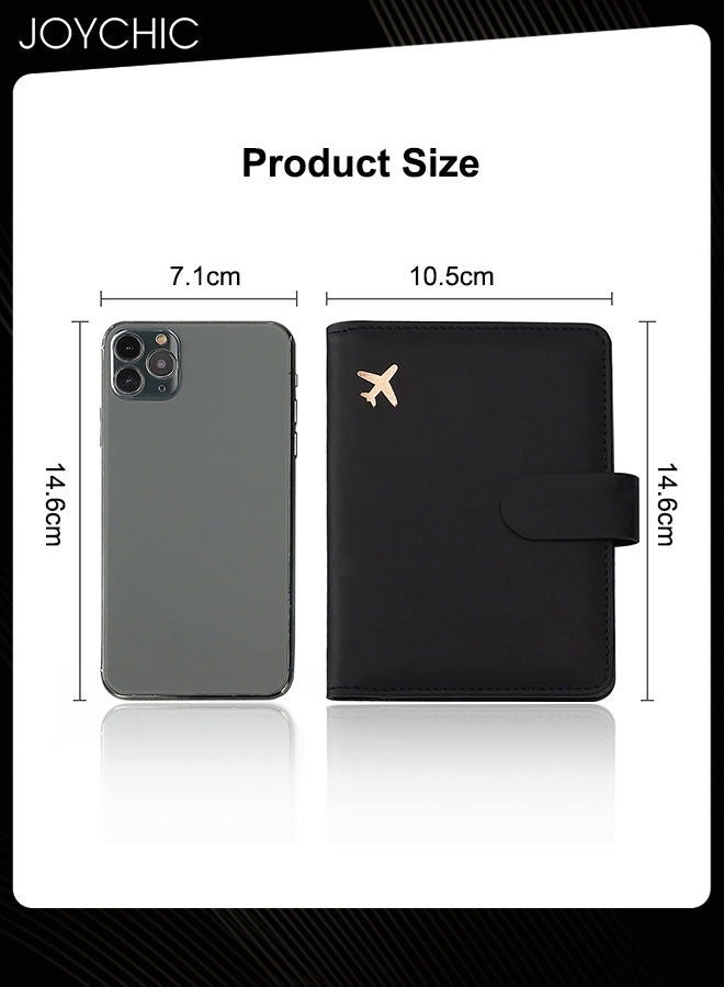 Joychic الأعمال بو الجلود الغبار حقيبة جواز السفر Rfid فتحة بطاقة متعددة متعددة الوظائف جواز السفر معرف جواز السفر حامل الإبداعية شهادة الطائرات حقيبة التخزين للنساء الرجال الأسود - Image 5