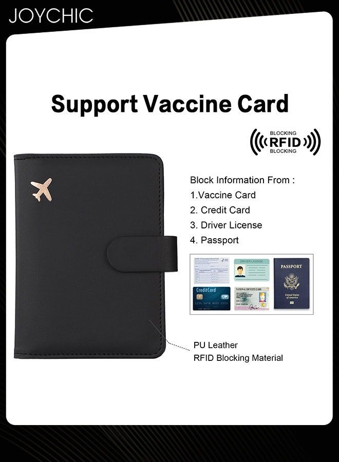 Joychic الأعمال بو الجلود الغبار حقيبة جواز السفر Rfid فتحة بطاقة متعددة متعددة الوظائف جواز السفر معرف جواز السفر حامل الإبداعية شهادة الطائرات حقيبة التخزين للنساء الرجال الأسود - Image 4