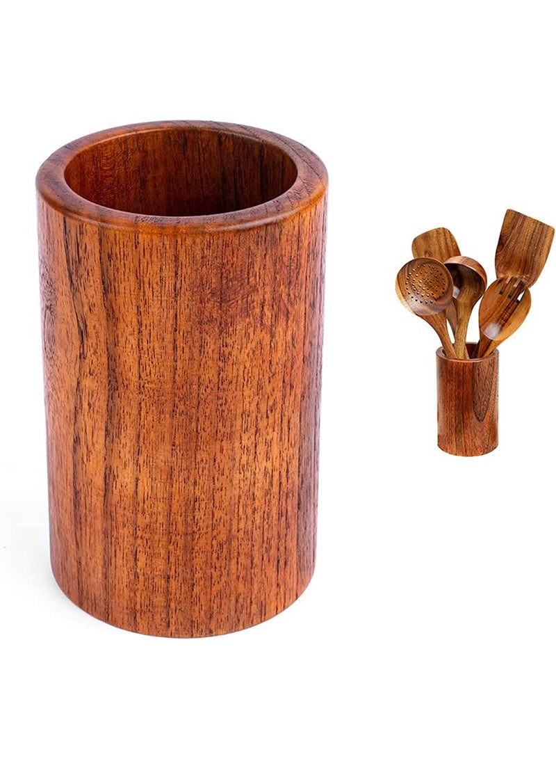 SOLARAE Wooden kitchen Utensils Holder, Kitchen Organizer Tool, Utensil Holder Crock, for Spoons Spatula Straw Cutlery Accessories Utensils Storage, Skimmer for Farmhouse Kitchen Decor - Image 1