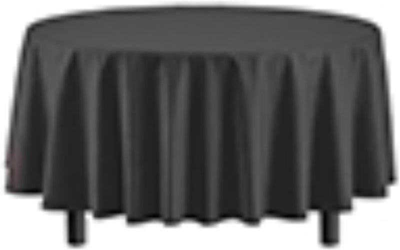 Exquisite 12-Pack Plastic Tablecloth 84 inch Round Value Pack Plastic Table Cover - Black - Image 3