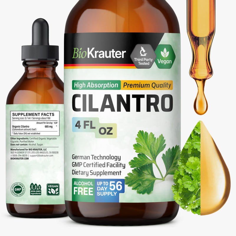 BIO KRAUTER Cilantro Supplement Rich Source of Antioxidants Natural Cleansing Detox Cilantro Extract Vegan Alcohol Free Drops 4 FlOz