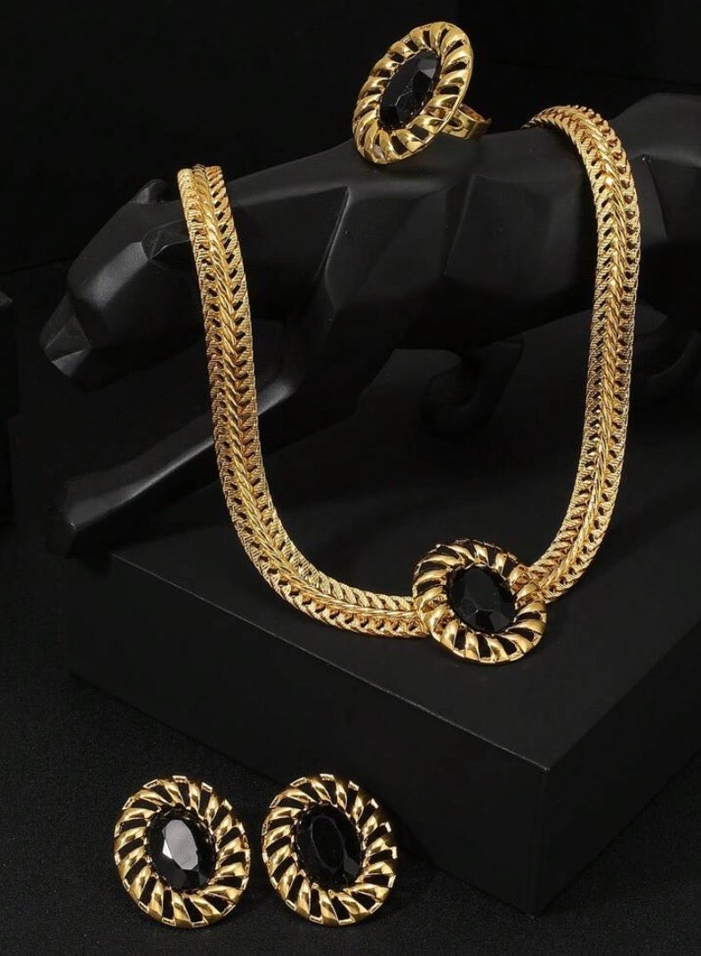 JewelryPalace 18K Gold Plated Stainless Steel Jewelry Set Made Of Necklace And Earrings And Ring For Women - Image 4