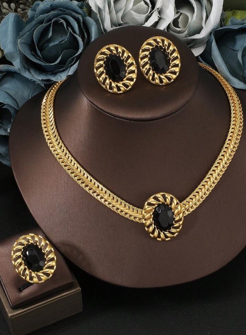 JewelryPalace 18K Gold Plated Stainless Steel Jewelry Set Made Of Necklace And Earrings And Ring For Women - Image 2