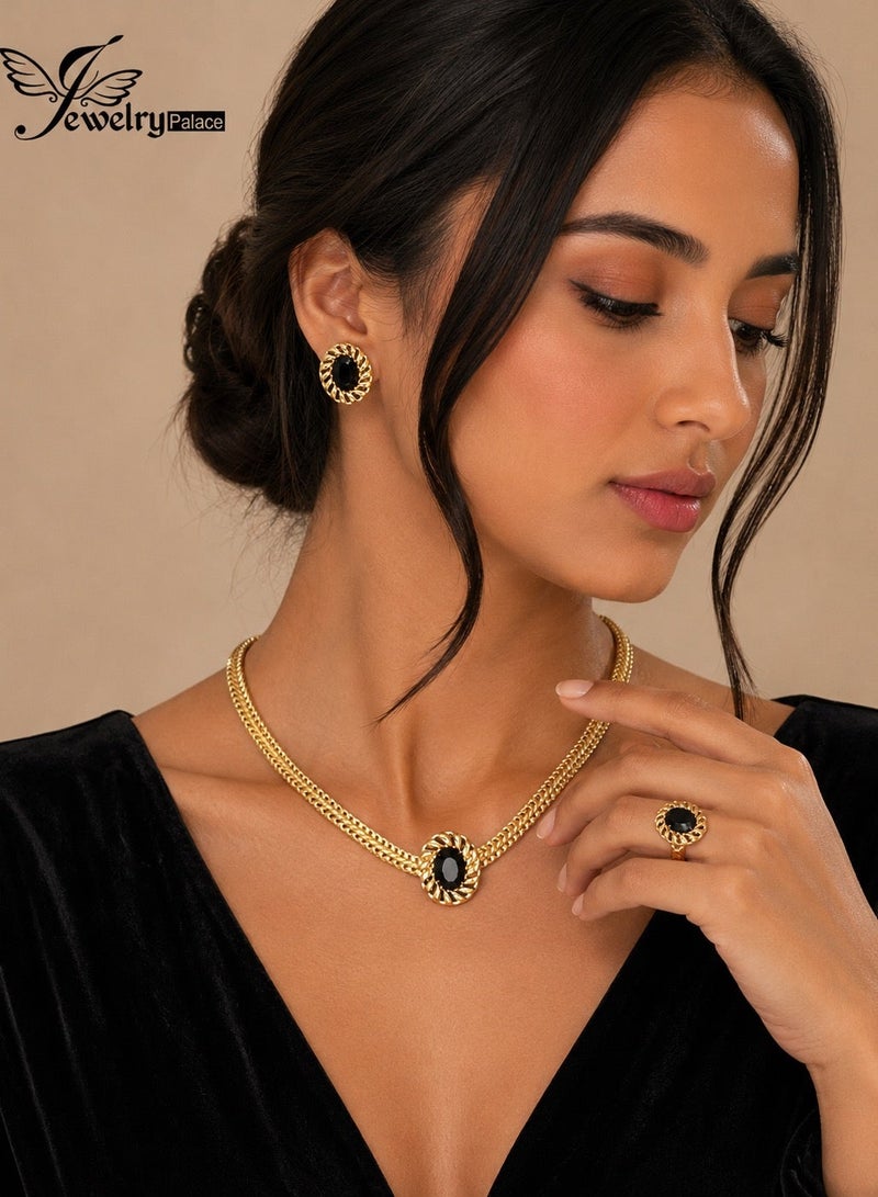 JewelryPalace 18K Gold Plated Stainless Steel Jewelry Set Made Of Necklace And Earrings And Ring For Women - Image 1