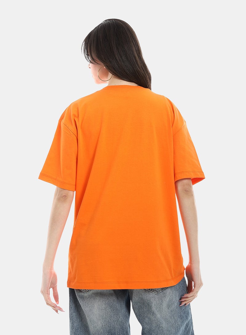 Andora Oversized Printed Cotton T-Shirt - Orange - Image 4