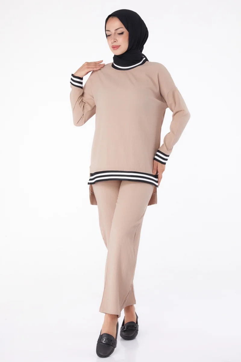 Tofisa Plain Crew Neck Women's Mink Tunic Pants - 11321