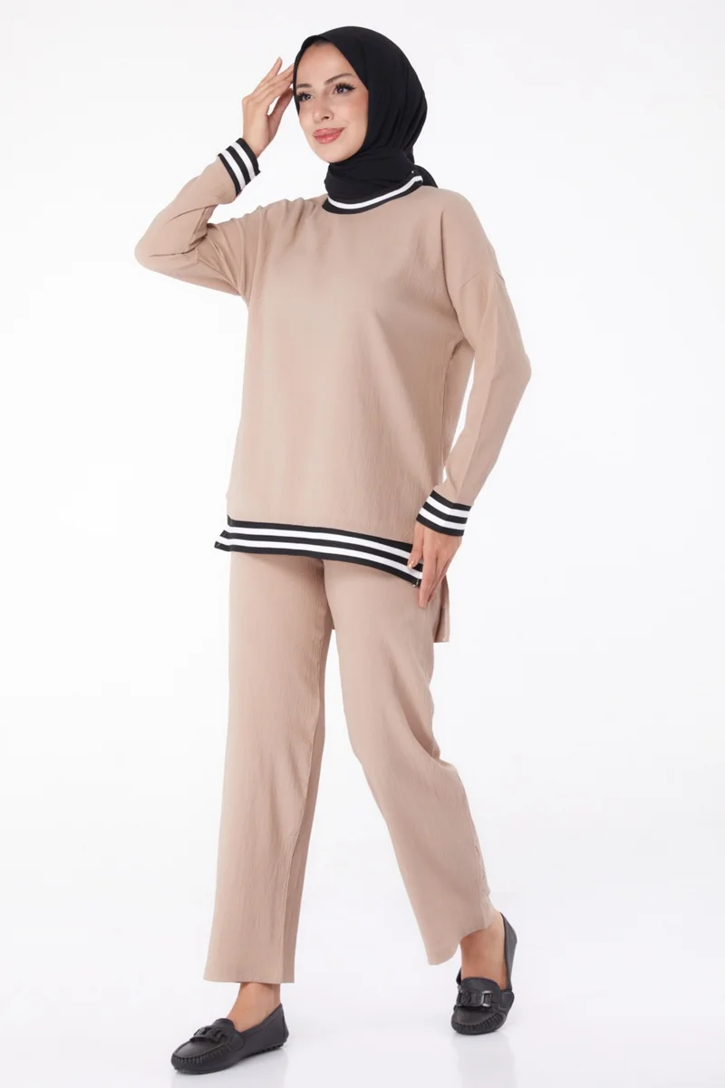 Tofisa Plain Crew Neck Women's Mink Tunic Pants - 11321