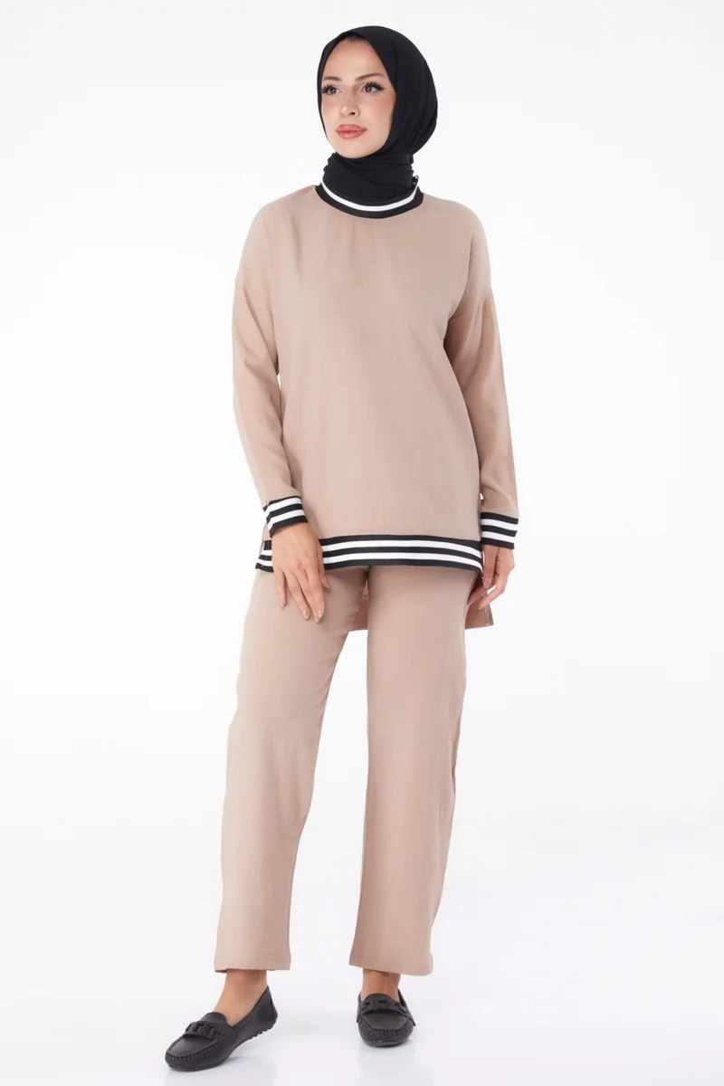 Tofisa Plain Crew Neck Women's Mink Tunic Pants - 11321
