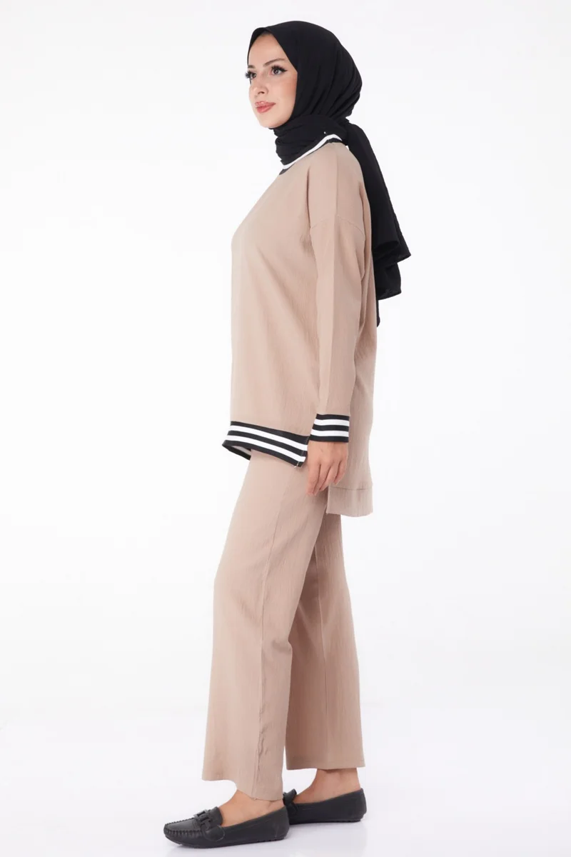 Tofisa Plain Crew Neck Women's Mink Tunic Pants - 11321