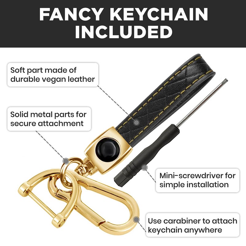 Lucrum Compatible with Hyundai Key Fob Cover & Leather Keychain, Keyfob Case for Santa Fe, Sonata, Tucson, Grandeur, Ioniq 5, Palisade, Nexo - For 5 Button Remote (2019-2025) - Black and Gold - Image 4