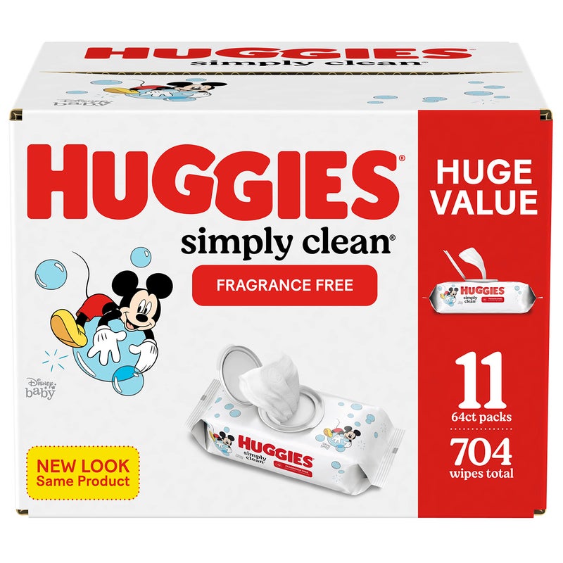 HUGGIES Simply Clean Baby Wipes Flip Lid Packs 704 Wipes Total, White, Unscented, 11 Count - Image 1