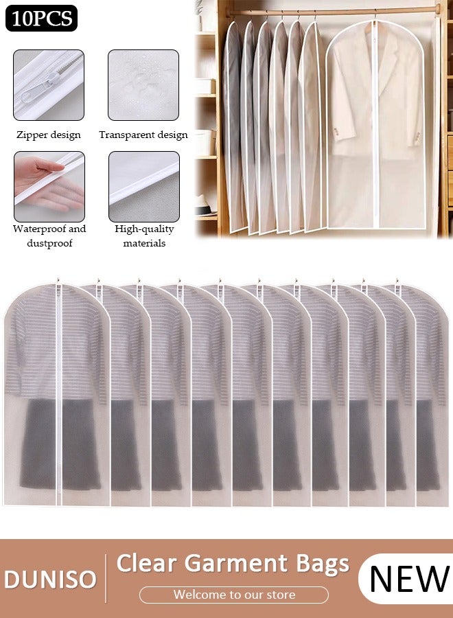 DUNISO 10 PCS Hanging Clear Garment Bags, Washable Clothes Bags with Smooth Zipper for Home, Waterproof Garment Bags for Closet Storage, Wardrobe Clothes Protector, Breathable Dust Cover for Shirts, Coats, Dresses, Suits - Image 1
