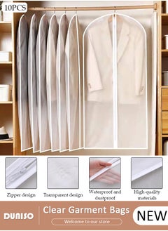 10 PCS Hanging Clear Garment Bags, Washable Clothes Bags with Smooth Zipper for Home, Waterproof Garment Bags for Closet Storage, Wardrobe Clothes Protector, Breathable Dust Cover for Shirts, Coats, Dresses, Suits