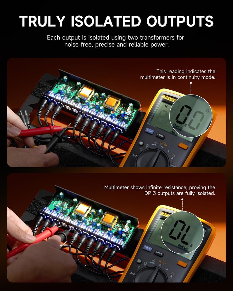 Donner DP-3 Guitar Pedal Board Power Supply, 10 Isolated DC Outputs for 9V/12V/18V Effect Pedals (100mA/300mA/500mA), Multi-Output Pedalboard Power Supply for Guitar Effects - Image 4