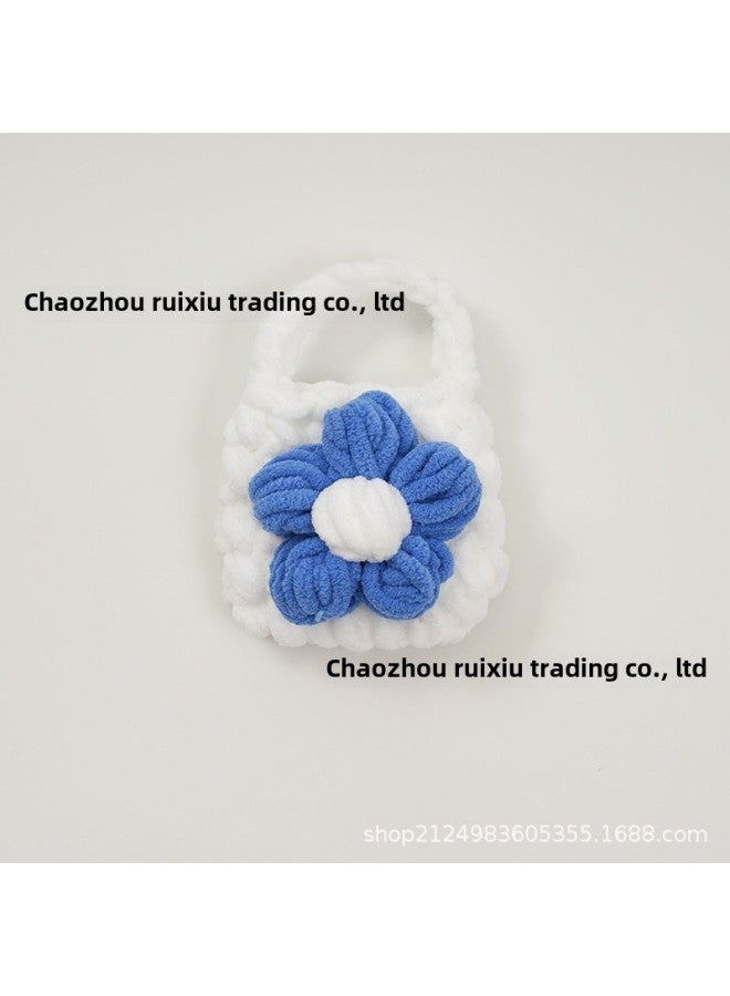 Pink Cute Cyber Red Bear Lion Wake Flower Plush Hand-woven Drop-resistant Headphone Bag Bluetooth Headphone Protective Cover Finished Product-Color:White And Blue Flowers  - Image 1