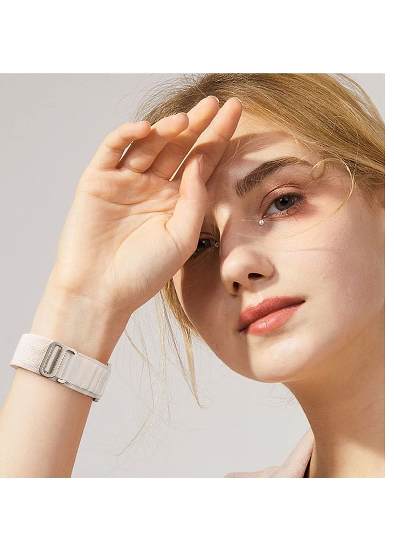 20mm Stretch Nylon Metal Alpine Loop Woven Strap For Samsung Galaxy Watch 4 40/42/44/46mm-With Titanium G Hook  White - Image 2