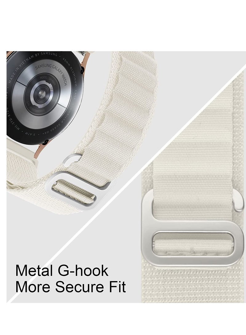 20mm Stretch Nylon Metal Alpine Loop Woven Strap For Samsung Galaxy Watch 4 40/42/44/46mm-With Titanium G Hook  White - Image 4