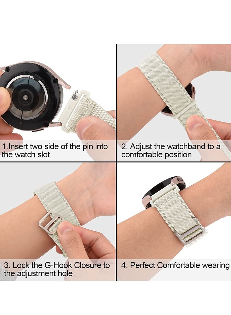 20mm Stretch Nylon Metal Alpine Loop Woven Strap For Samsung Galaxy Watch 4 40/42/44/46mm-With Titanium G Hook  White - Image 3