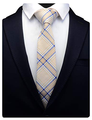 GUSLESON Beige Necktie Skinny Slim Cotton Wool Ties For Men Blue Striped Wedding Tie (0910-05) - Image 2