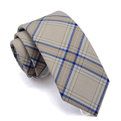 GUSLESON Beige Necktie Skinny Slim Cotton Wool Ties For Men Blue Striped Wedding Tie (0910-05) - Image 1