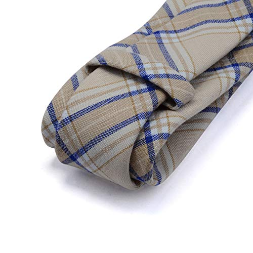 GUSLESON Beige Necktie Skinny Slim Cotton Wool Ties For Men Blue Striped Wedding Tie (0910-05) - Image 4