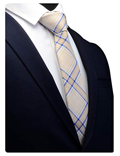 GUSLESON Beige Necktie Skinny Slim Cotton Wool Ties For Men Blue Striped Wedding Tie (0910-05) - Image 3
