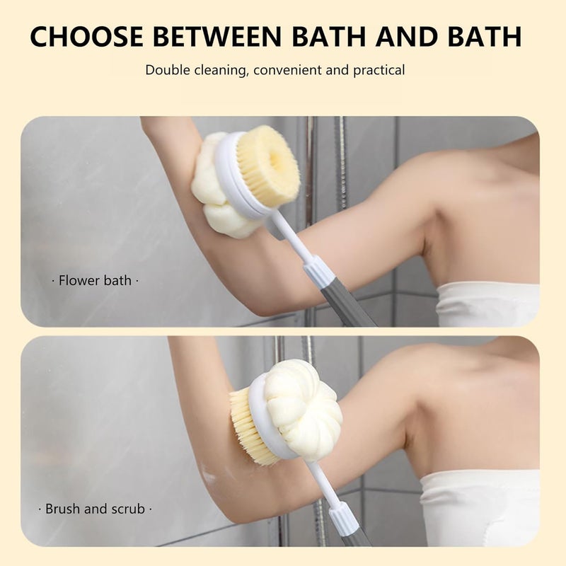 Bhujry Adjustable Back Body Scrubber Bath Brush with Long Handle - 2-in-1 Soft Bristle & Loofah Shower Brush for Exfoliating and Cleansing, Non-Slip Grip - Image 4