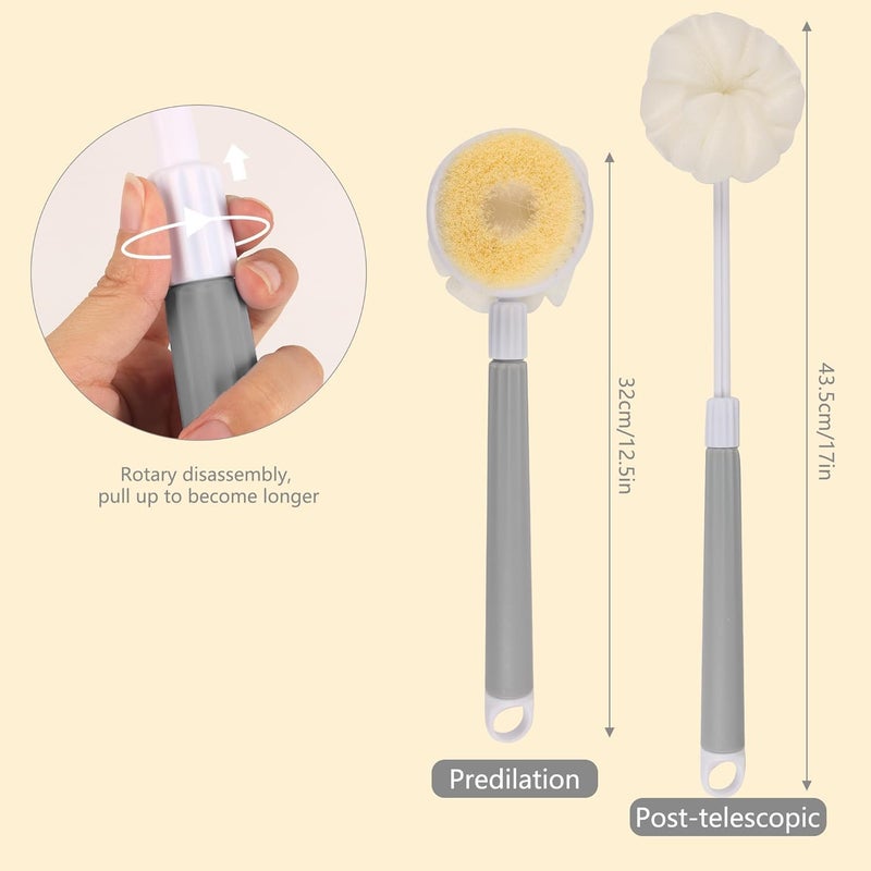 Bhujry Adjustable Back Body Scrubber Bath Brush with Long Handle - 2-in-1 Soft Bristle & Loofah Shower Brush for Exfoliating and Cleansing, Non-Slip Grip - Image 2