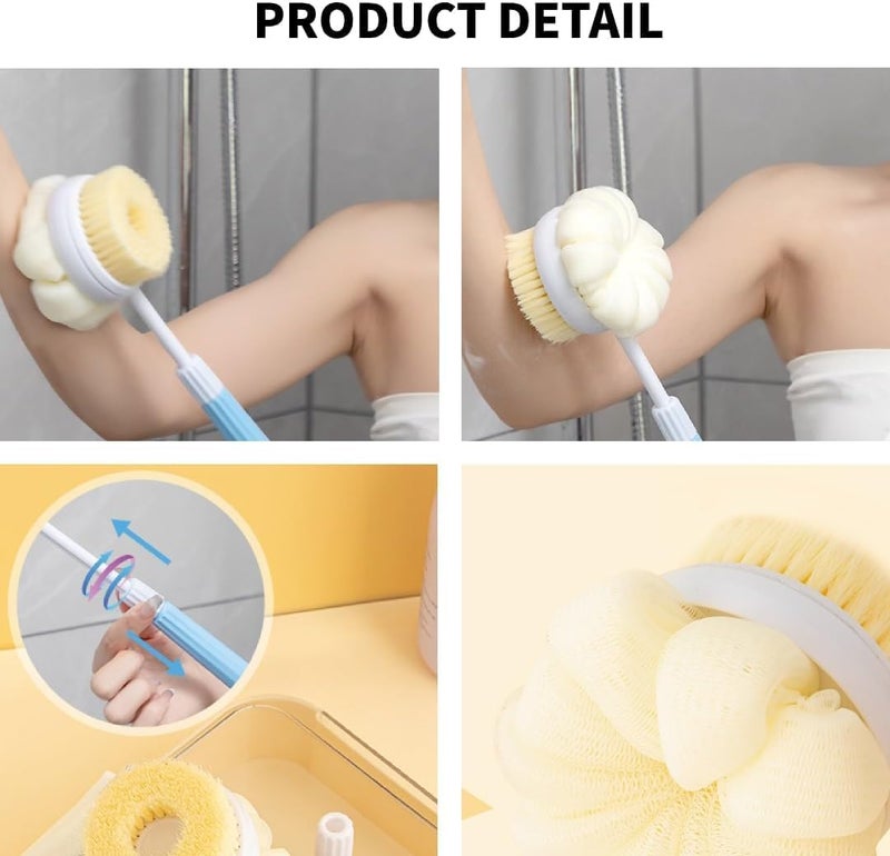 Bhujry Adjustable Back Body Scrubber Bath Brush with Long Handle - 2-in-1 Soft Bristle & Loofah Shower Brush for Exfoliating and Cleansing, Non-Slip Grip - Image 3
