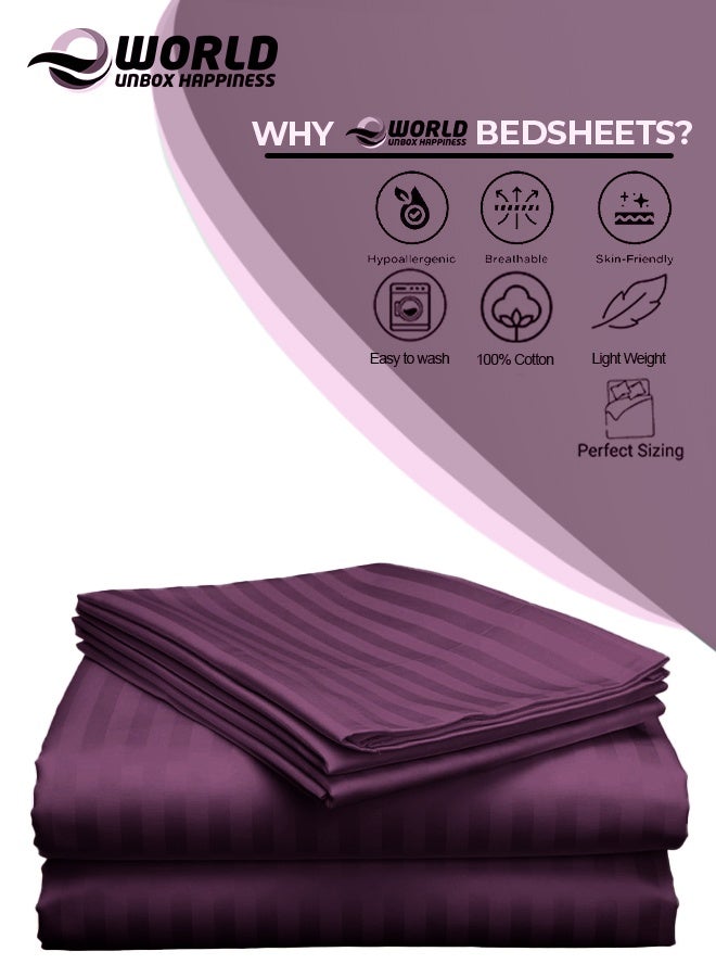 Eworld 3 Piece Super King Purple Striped Bed Sheet Set – Ultra-Soft Microfiber Striped Sheet & 2 Pillowcases, Breathable Luxury Bedding for Home & Hotel Use - Image 3
