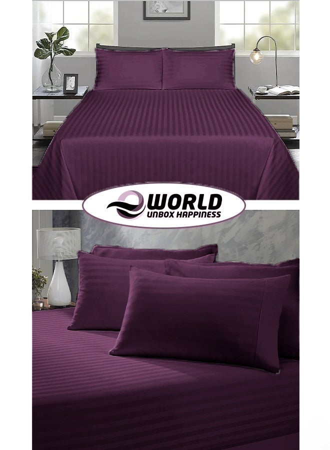 Eworld 3 Piece Super King Purple Striped Bed Sheet Set – Ultra-Soft Microfiber Striped Sheet & 2 Pillowcases, Breathable Luxury Bedding for Home & Hotel Use - Image 5