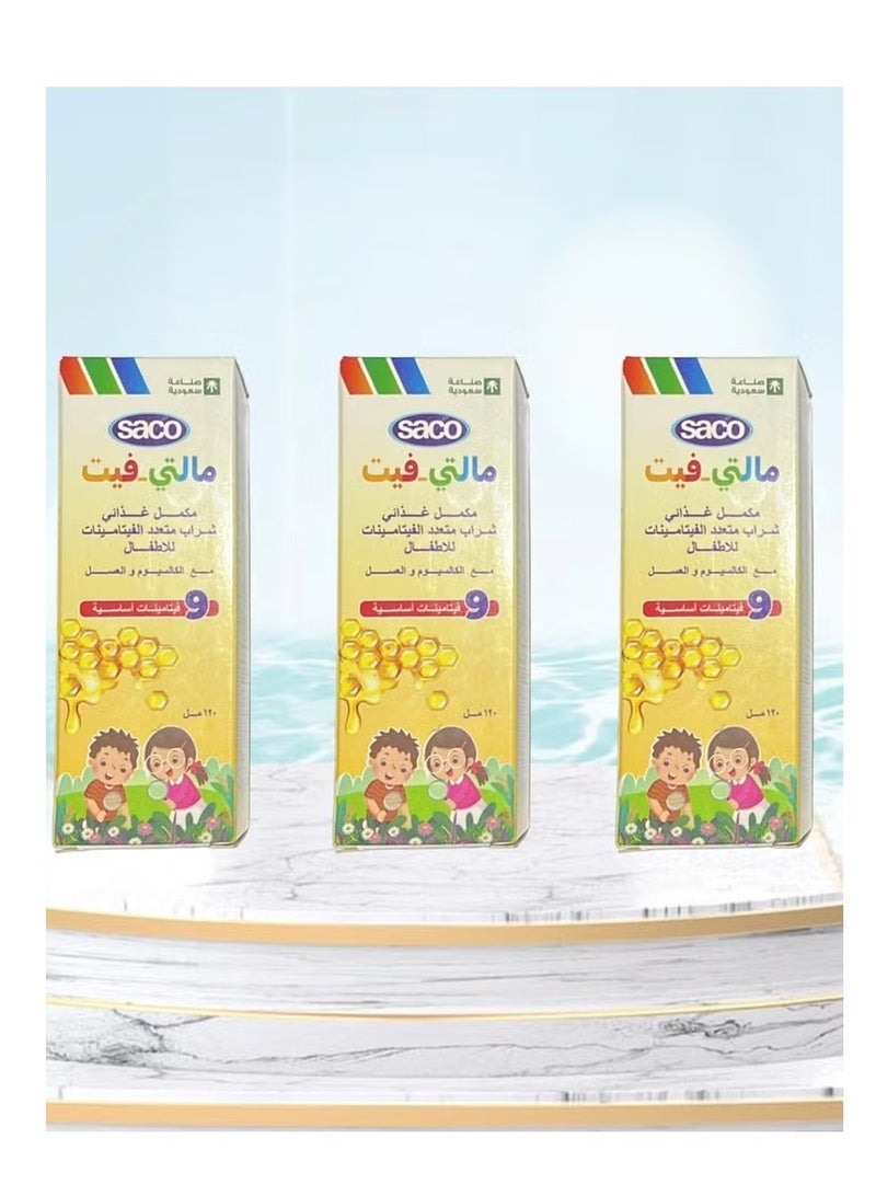 ساكو شراب متعدد الفيتامينات للأطفال، ٣ قطع، بالكالسيوم والعسل - Image 1