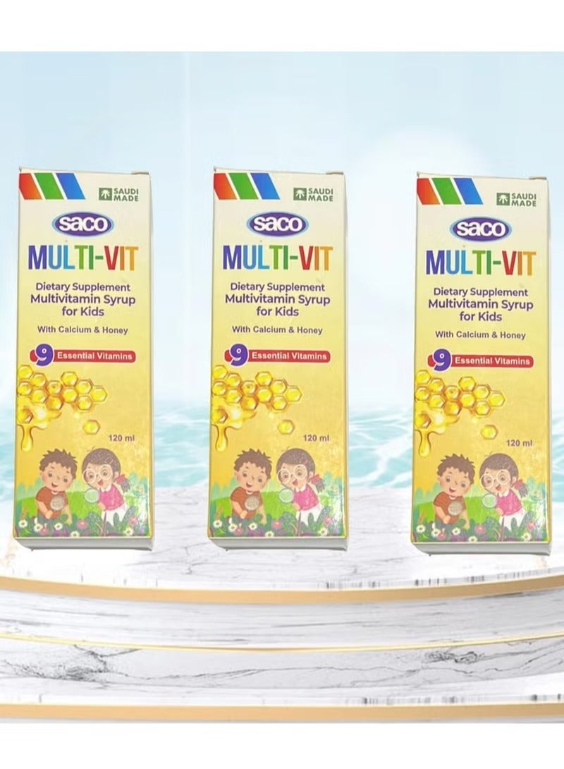ساكو شراب متعدد الفيتامينات للأطفال، ٣ قطع، بالكالسيوم والعسل - Image 2