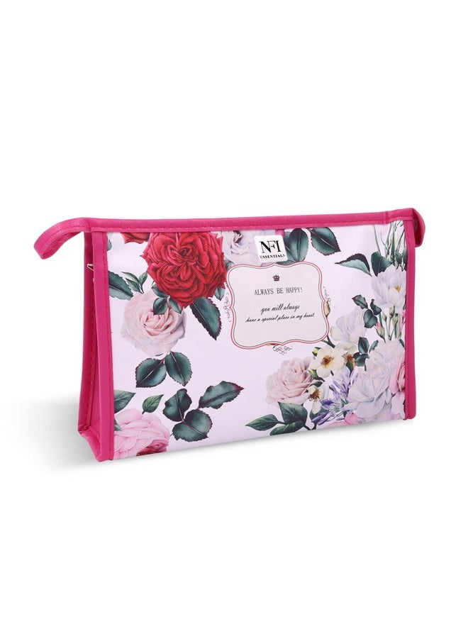 NFI essentials NFI essentials Pu Floral Print Makeup Pouch For Women, Stylish Pouches For Makeup Accessories & Travel Organiser, Cosmetic Pouch, Toiletry Make Up Bag, Pink  - Image 1