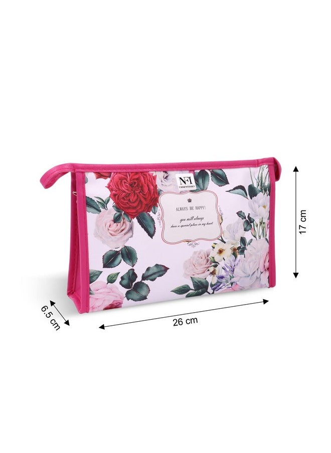 NFI essentials NFI essentials Pu Floral Print Makeup Pouch For Women, Stylish Pouches For Makeup Accessories & Travel Organiser, Cosmetic Pouch, Toiletry Make Up Bag, Pink  - Image 4