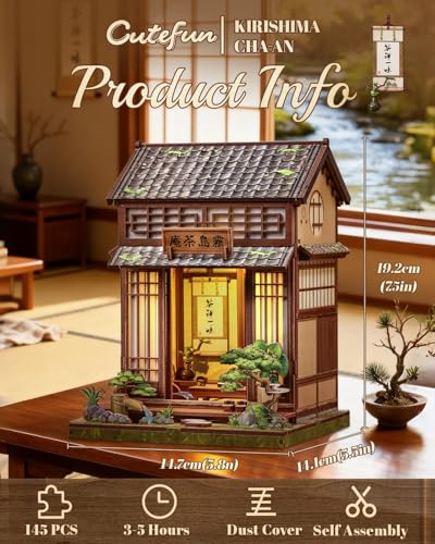 Cutefun Book Nook Kit DIY Miniature Dollhouse Kit for Adults Teens and Beginners Japanese Tea Room Booknook Tiny House Bookshelf Decor 3D Wooden Puzzles Gifts for Friends and Family Tea House - Image 5